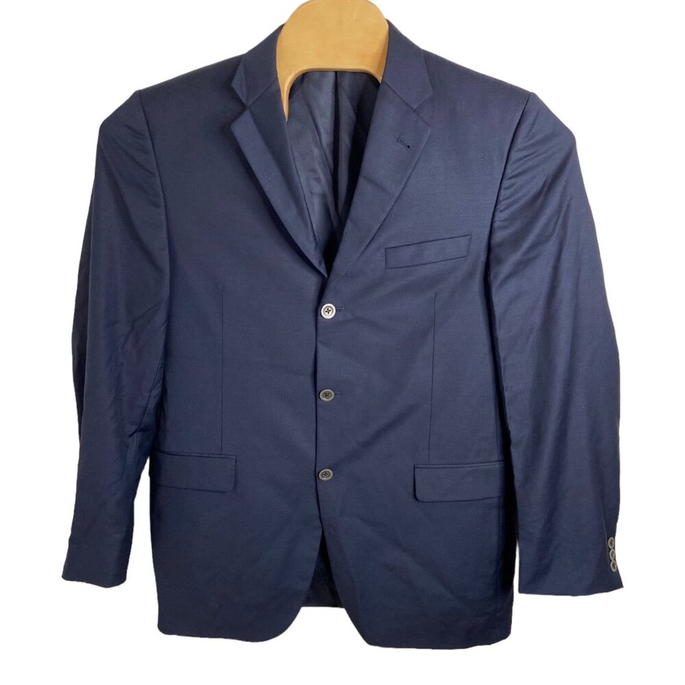 Burberry men 43 long sport coat jacket blazer navy blue 100% wool‎ metal buttons